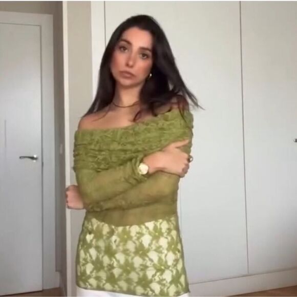 Zara off the shoulder green lace top - Picture 6 of 11